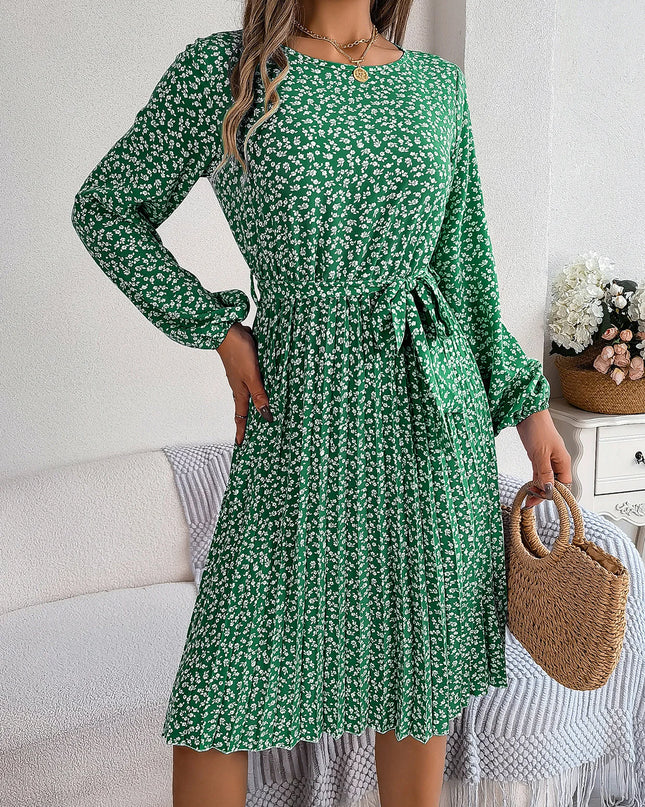 Lace Up Lantern Sleeve Floral Dress