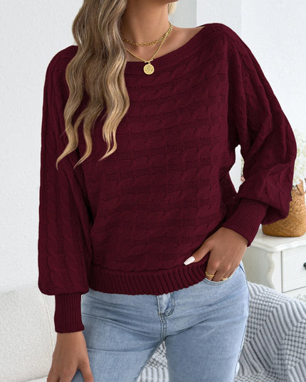 Round Neck Lantern Sleeve Sweater