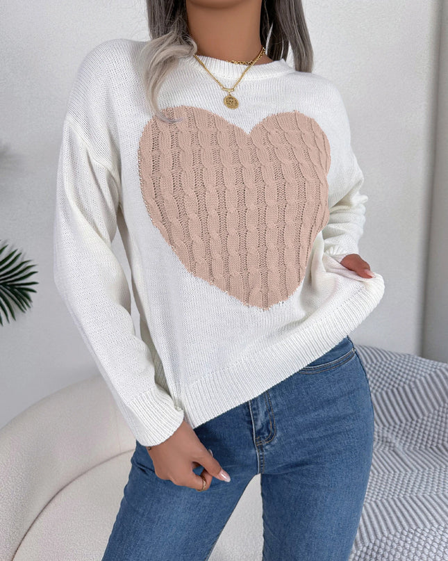 Heart Pattern Pullover Sweater