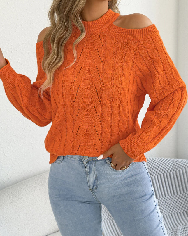 Off-Shoulder Hollow-Out Lantern-Sleeve Sweater