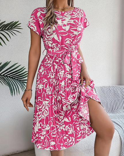 Elegant Flower Print Folded Dress