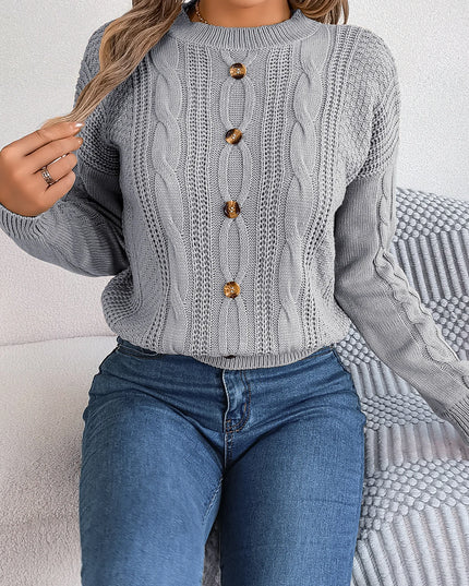 Buttons Long Sleeve Knit Pullover