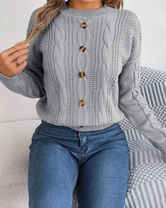Buttons Long Sleeve Knit Pullover
