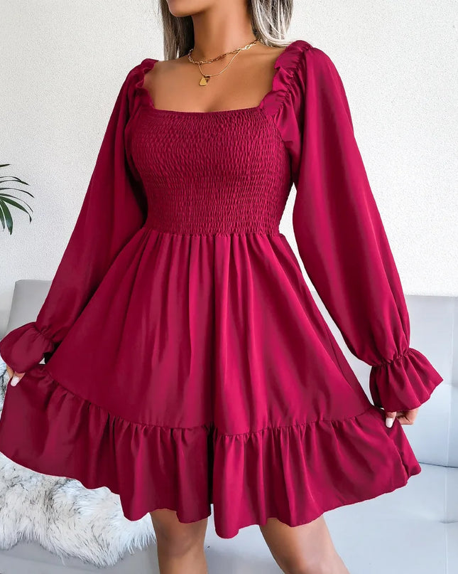 Flared Ruffled Square Neck Dress
