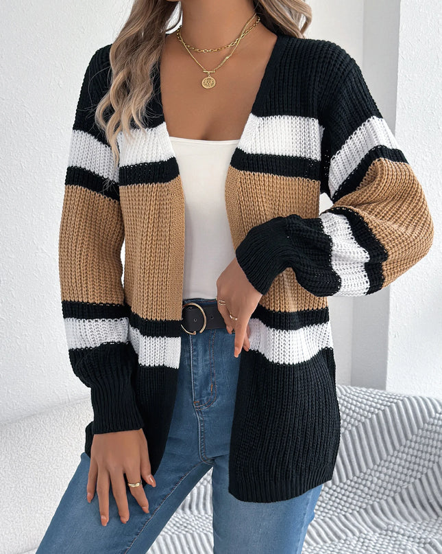 Contrast Striped Cardigan Sweater