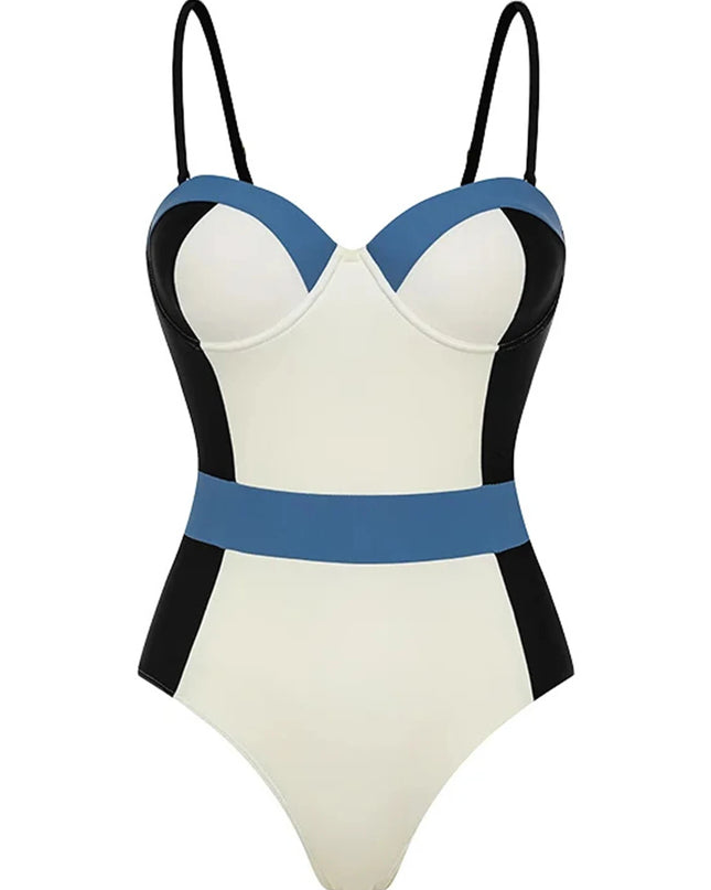 Contrast Patchwork Push-Up One-Piece