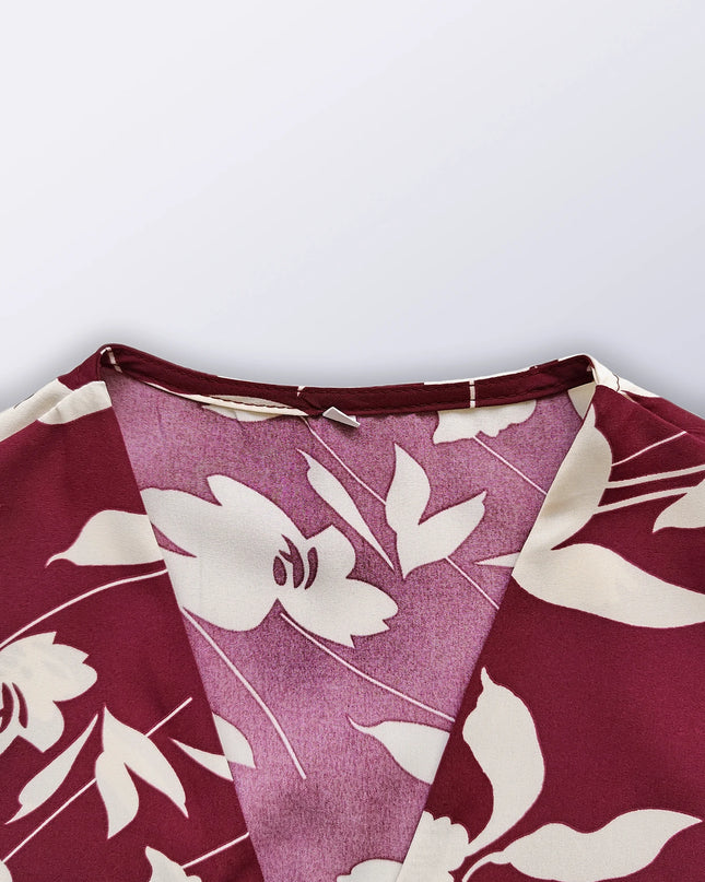 Flower Print Tie Bow Long Sleeve Dress