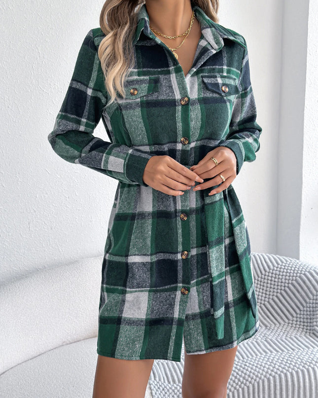 Plaid Belted Jacket Dress