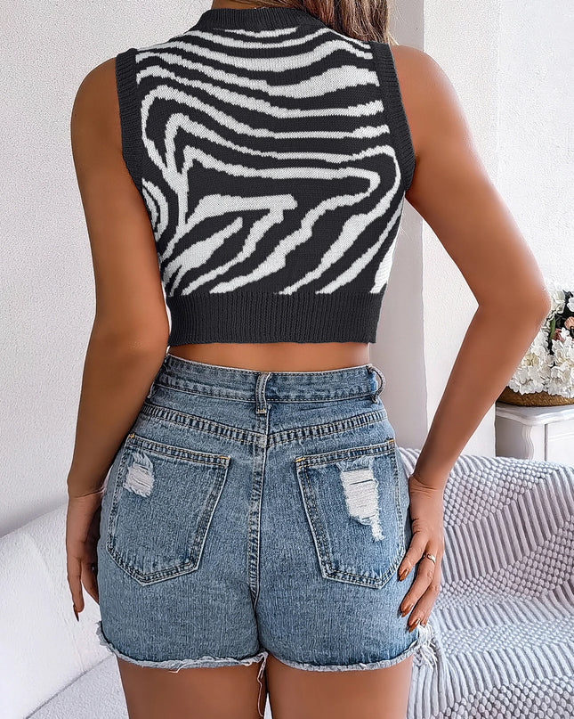 Zebra Print Cutout Knit Vest