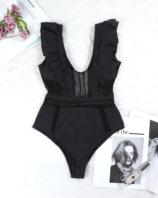Ruffle Mesh Push-Up One-Piece