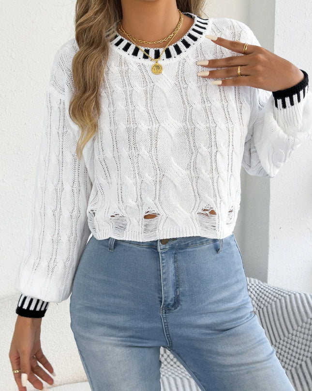 Hollow Out Stripe Twist Sweater