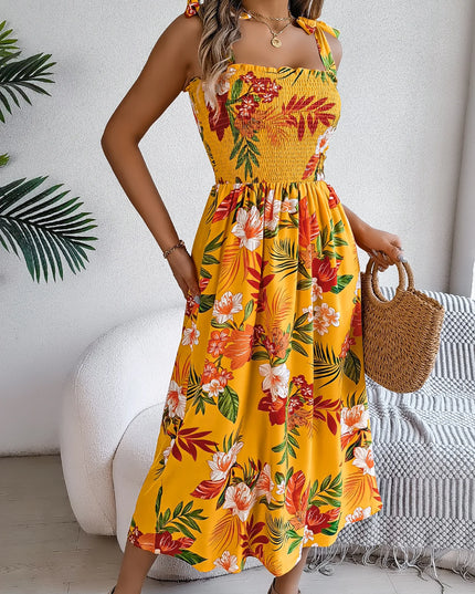 Floral Print Lace-Up Maxi Dress