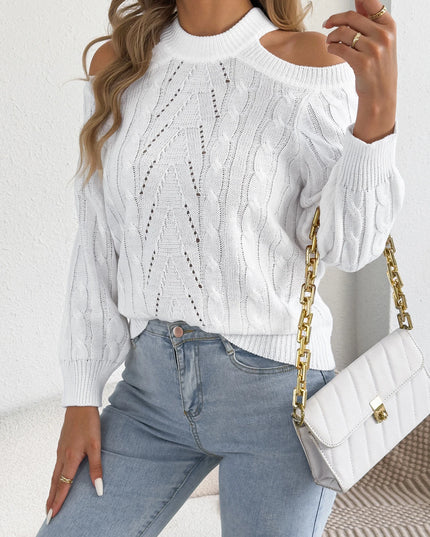 Off-Shoulder Hollow-Out Lantern-Sleeve Sweater
