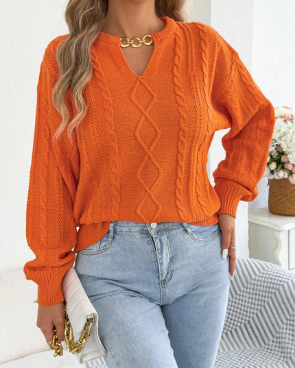 Metal Chain V Neck Twist Sweater