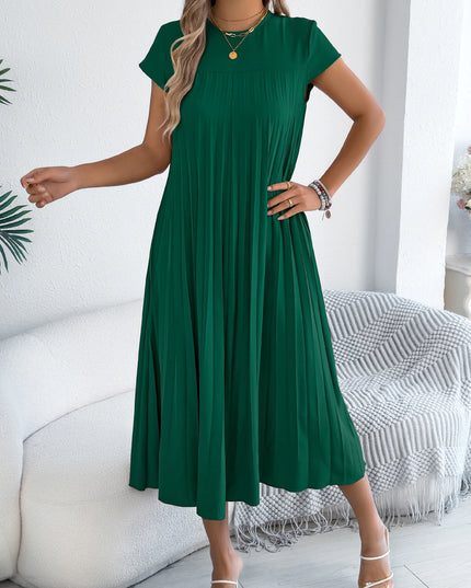Solid Color Maxi Dress with Pleated Swings