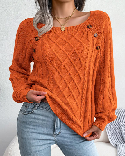 Women Square-Neck Button Knit Sweater