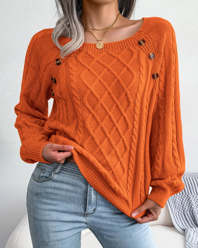 Women Square-Neck Button Knit Sweater