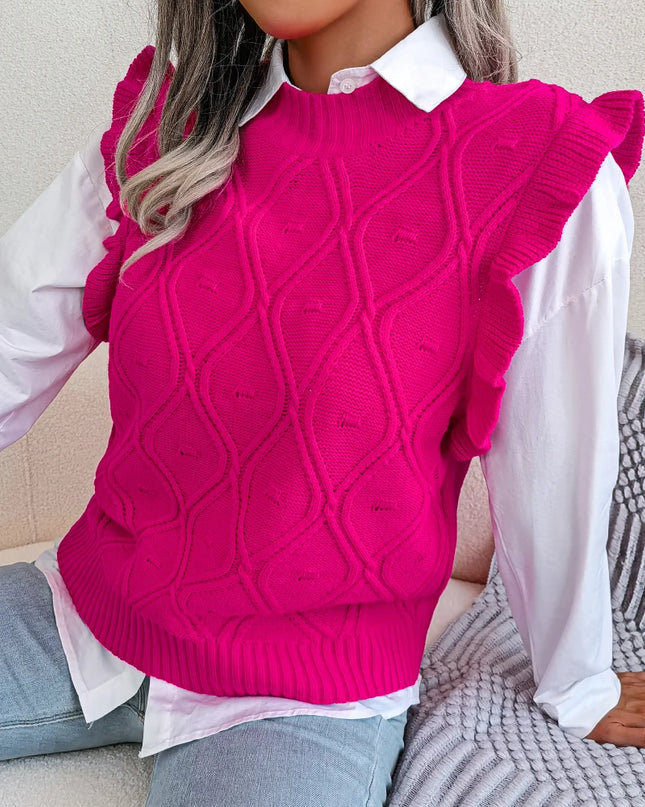 Ruffled Sleeveless Knit Vest