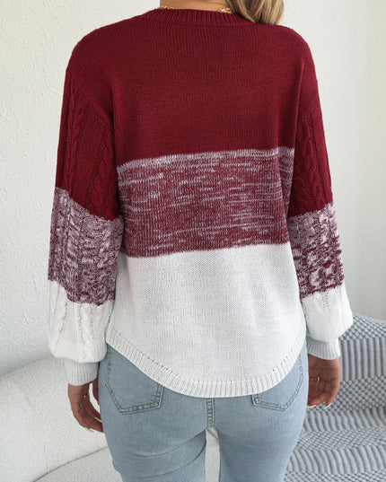 Color-Block Lantern-Sleeve Knit Sweater