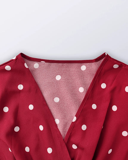 Cross V-Neck Polka Dot Long Dress