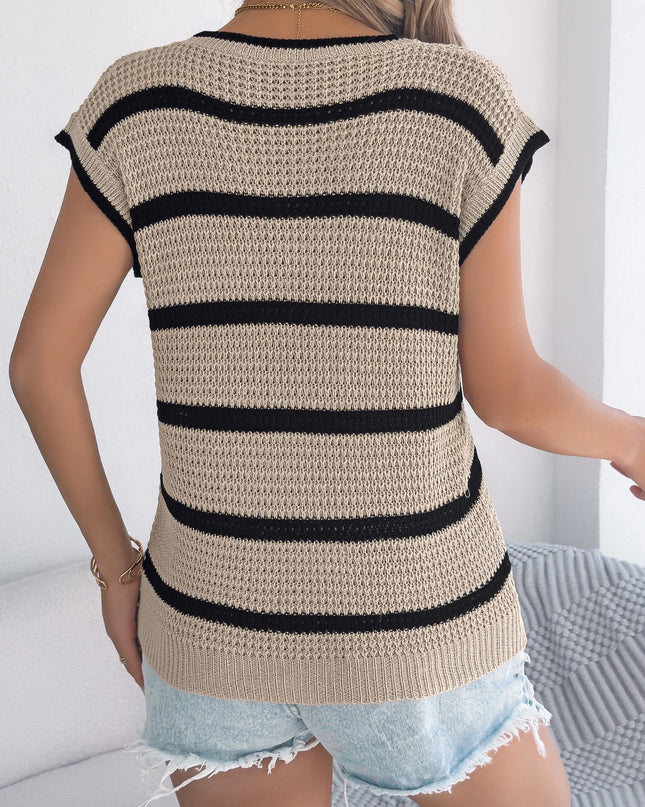 Striped Hollow Out Sleeveless Pullover