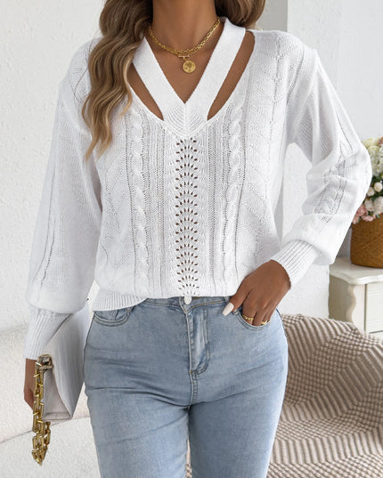 Hollow Out Twist Lantern Sleeve Knit Sweater