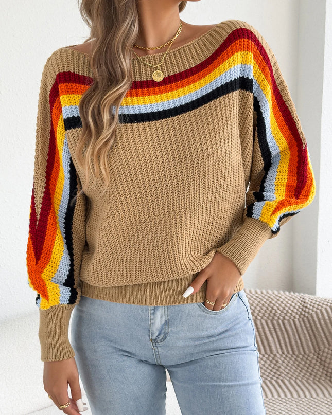 Contrast Striped Lantern Sleeve Sweater