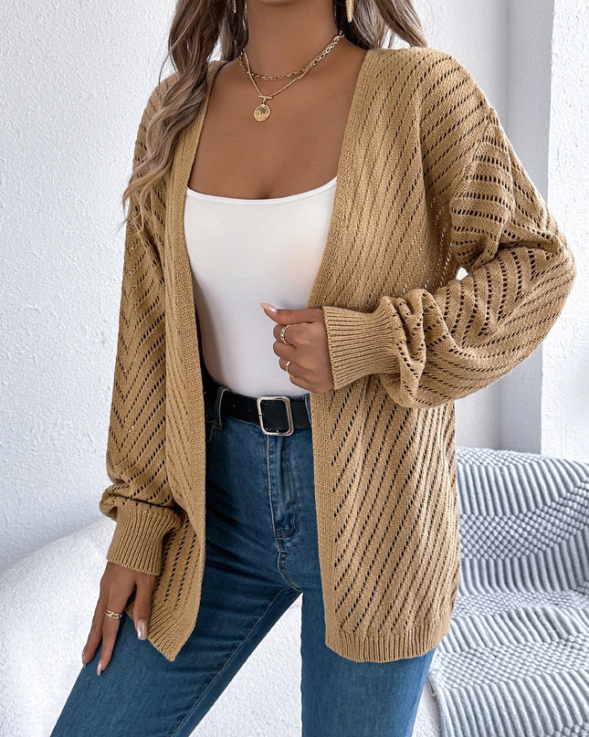 Hollow Out Lantern Sleeve Knit Cardigan