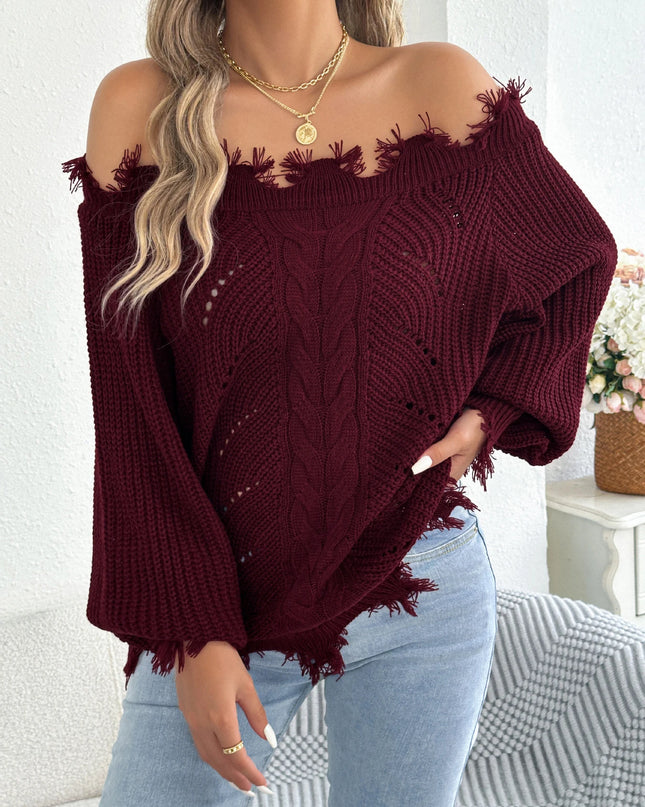 Slash Neck Tassel Sweater