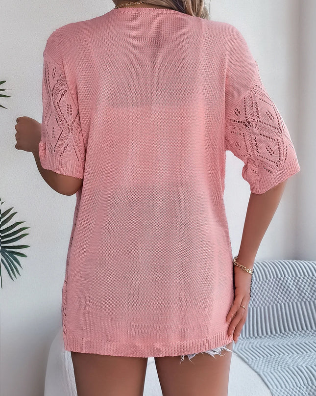 Hollow Out Short Sleeve Knit Cardigan
