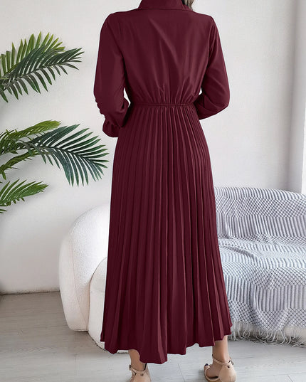 Solid Color Polo Neck Flare Dress