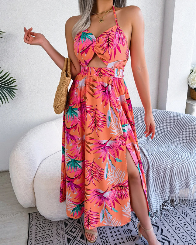 Floral Print Halter Long Dress