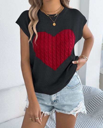 Heart Pattern Short Sleeve Knit Top
