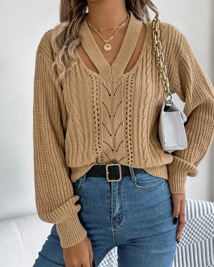 V Neck Hollow Out Pullover Sweater