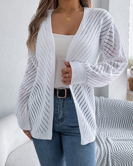 Hollow Out Lantern Sleeve Knit Cardigan