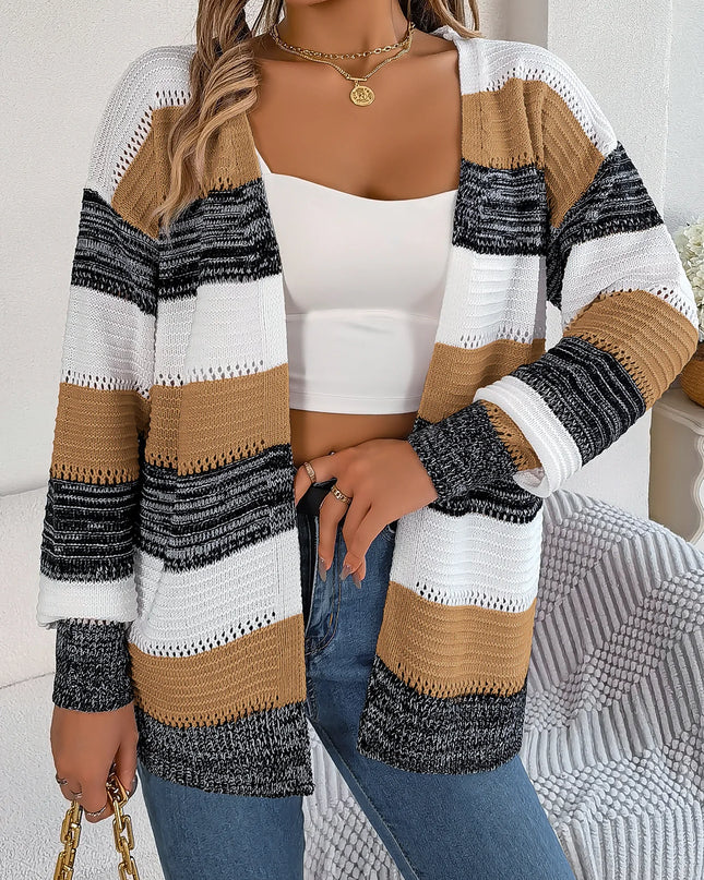 Hollow Out Striped Knit Cardigan