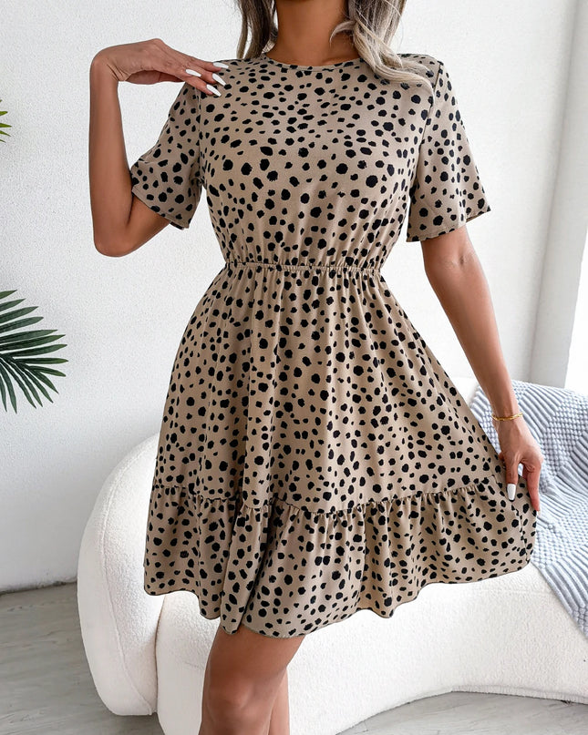 Leopard Print Ruffled A Line Dress