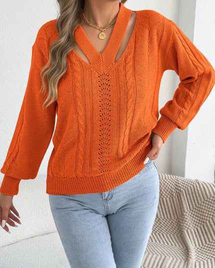 Hollow Out Twist Lantern Sleeve Knit Sweater