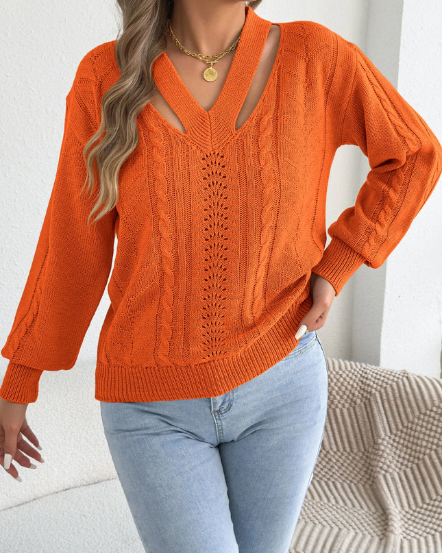 Hollow Out Twist Lantern Sleeve Knit Sweater