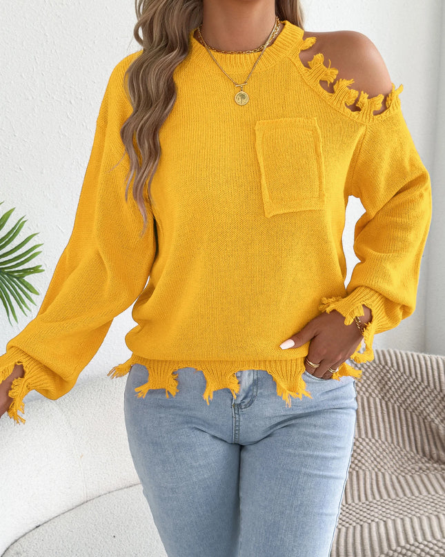 Off Shoulder Tassel Sweater