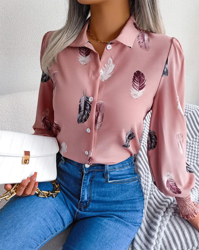 Feather Print Long Sleeve Shirt