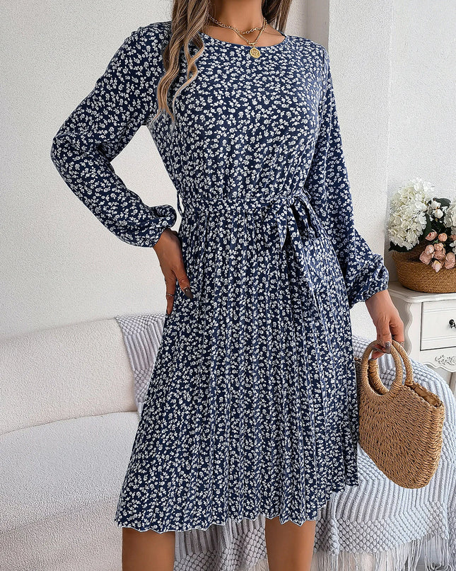 Lace Up Lantern Sleeve Floral Dress