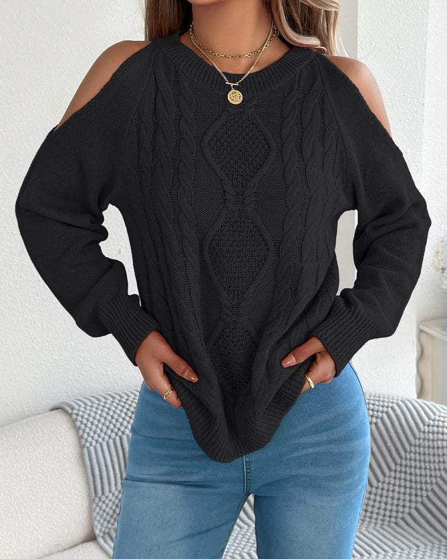 Off-Shoulder Twist Knit Sweater