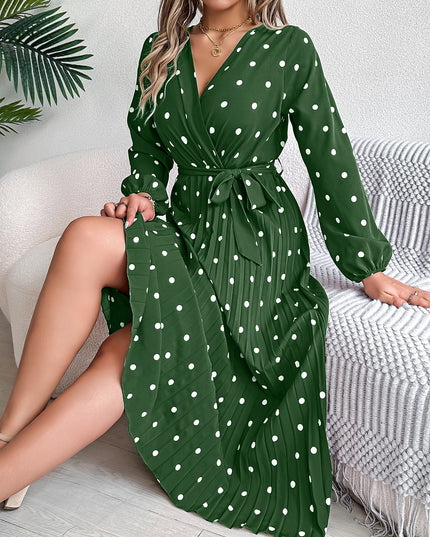 Cross V-Neck Polka Dot Long Dress