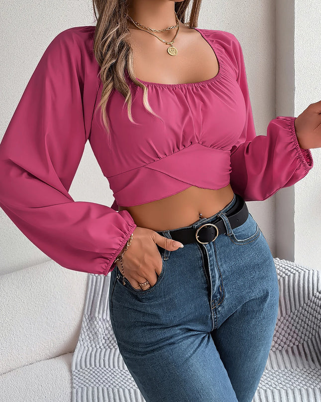 Square Neck Bow Tie Chiffon Top