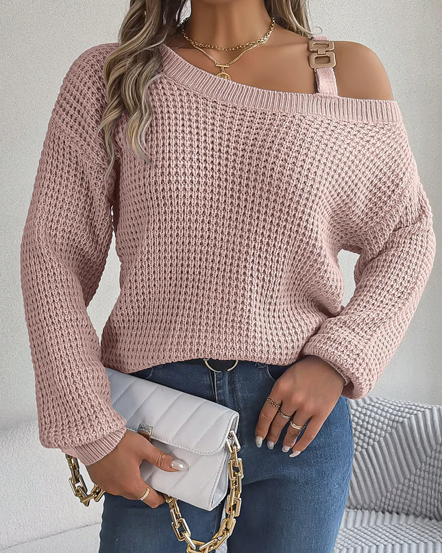 Off Shoulder Metal Buckle Sweater